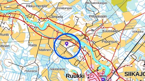 Karttakuva Jussinkankaan alueesta. Taustakartta: Maanmittauslaitos.